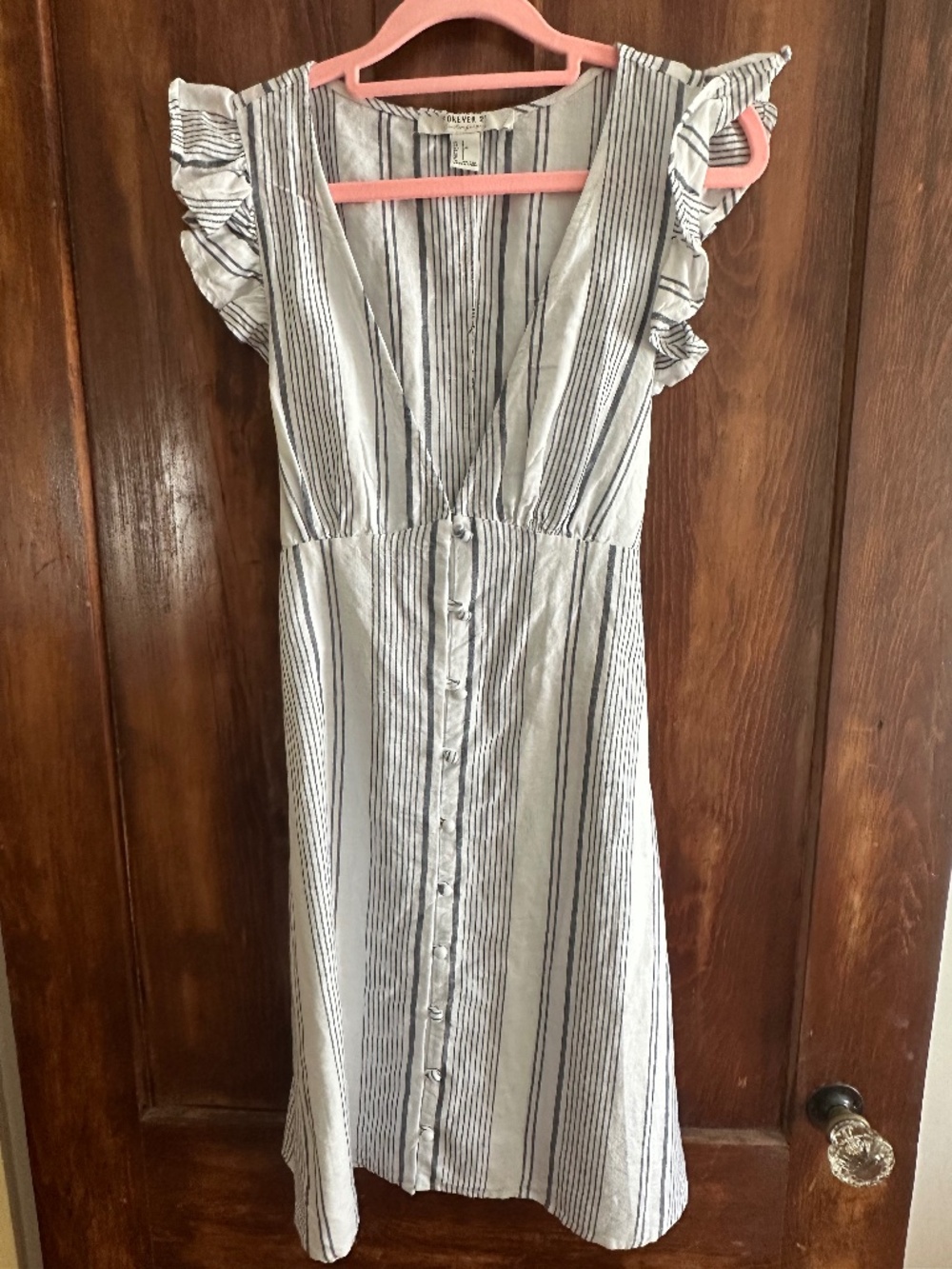 Forever 21 women’s midi dress size small  white with light blue stripes